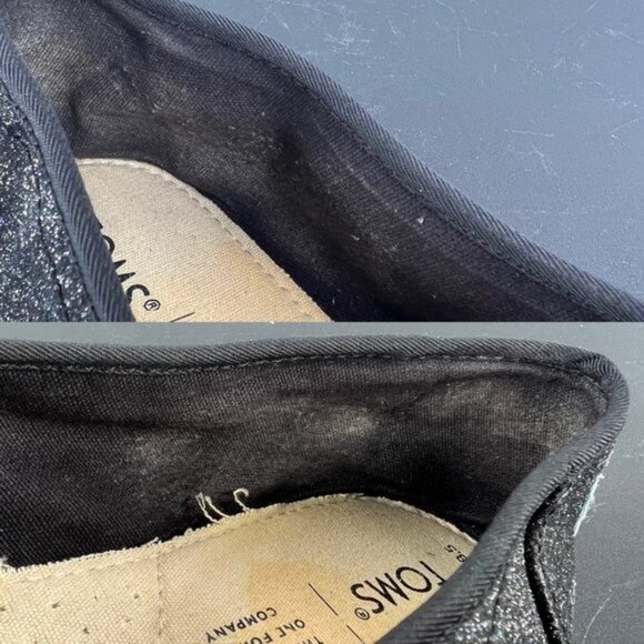 Toms Belmont Canvas Slip On Sneakers Shoes Size 8.5 Black Iridescent Glimmer - Picture 12 of 12